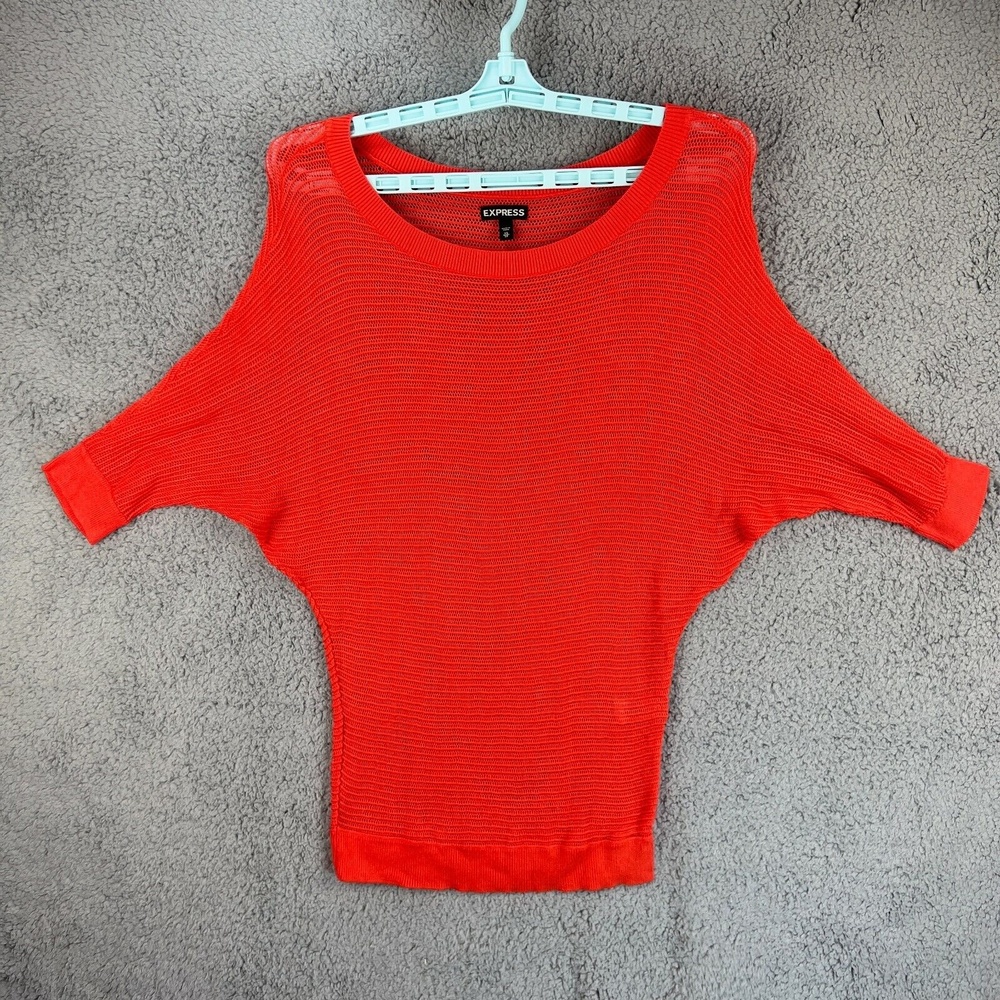Express Orange Open Knit Sweater XS Women's Short Sleeve Scoop Neck Pullover